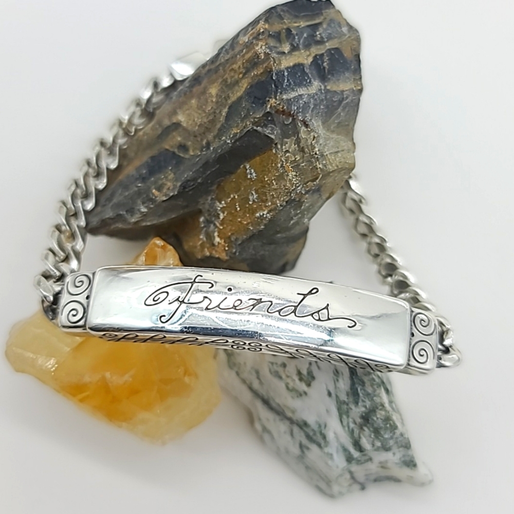 $52 Brighton "FRIENDS" Scripted Silver Plate I.D Bracelet! Retired Bestseller 👍
